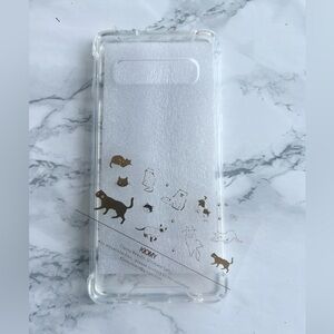 Customizable Clear Phone Case with Gold Cat Stickers for Samsung Galaxy S10